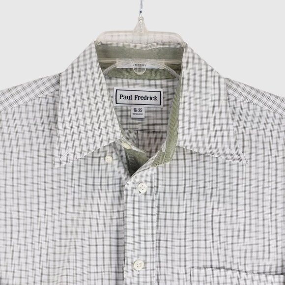 Paul Fredrick Mens Long Sleeve Button-Down Shirt White/Gray Checkered 16-35 - Picture 2 of 10